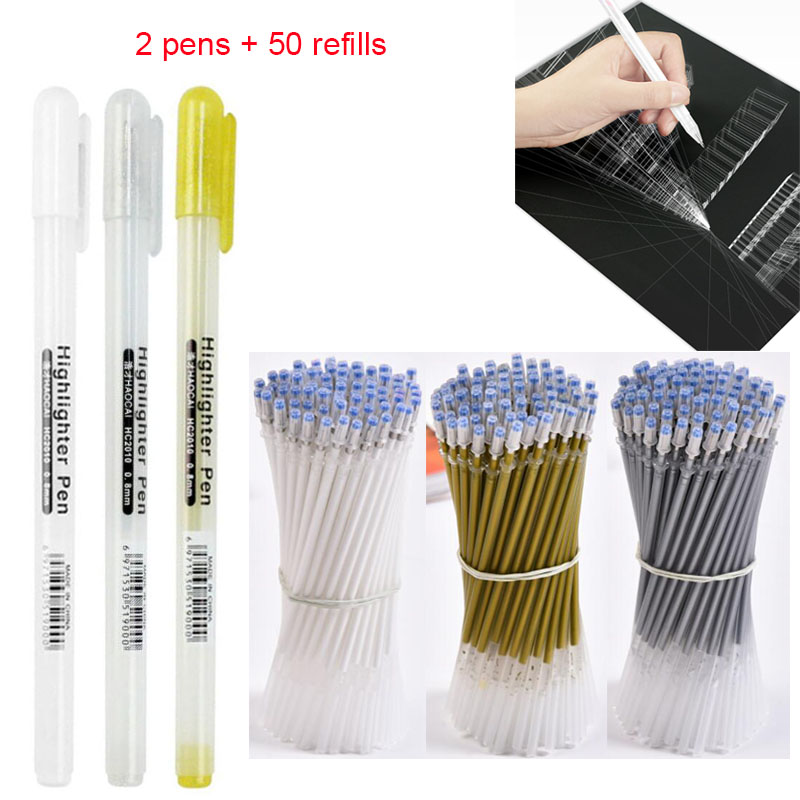Gel Ink Pen Set - 2 pièces + 50 pièces recharges/ensemble,